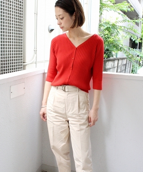 ottilie（オティーリエ）の「リブニットカーディガン（カーディガン/ボレロ・レディース・オフホワイト/ブラック/モカ/グリーン/レッド/グレー・FREE）」の20枚目の写真