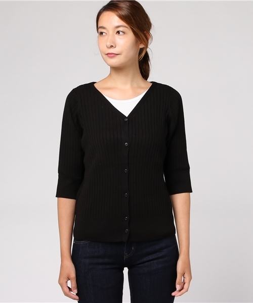 ottilie（オティーリエ）の「リブニットカーディガン（カーディガン/ボレロ・レディース・オフホワイト/ブラック/モカ/グリーン/レッド/グレー・FREE）」の10枚目の写真