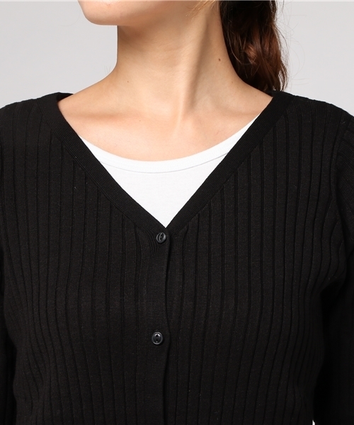 ottilie（オティーリエ）の「リブニットカーディガン（カーディガン/ボレロ・レディース・オフホワイト/ブラック/モカ/グリーン/レッド/グレー・FREE）」の8枚目の写真