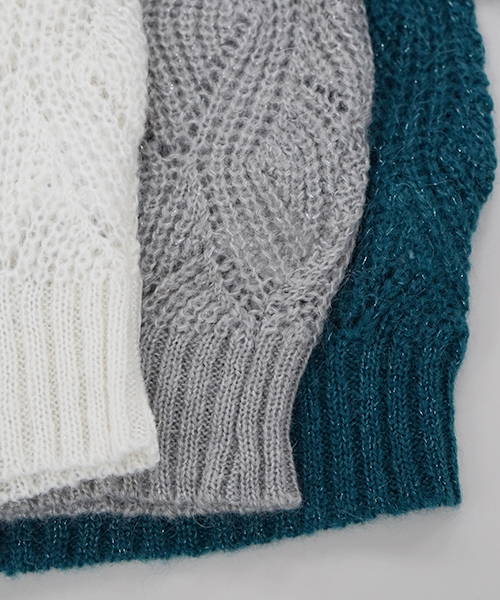 laboratory work（ラボラトリーワーク）の「【佐藤繊維】モヘヤラメ透かし柄プルオーバー【JAPAN MADE】（ニット/セーター・レディース・オフホワイト/グリーン/杢グレー・MEDIUM）」の8枚目の写真