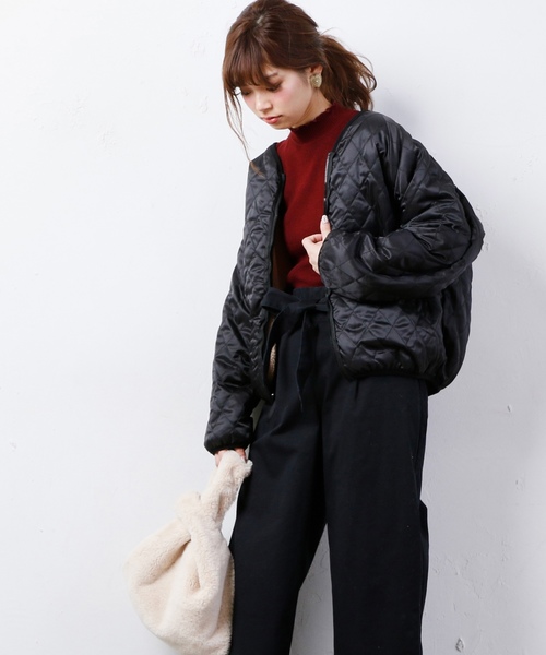 natural couture（ナチュラルクチュール）の「ボア×キルティング　リバーシブルブルゾン（ブルゾン・レディース・アイボリー/ブラック/ベージュ・FREE）」の19枚目の写真