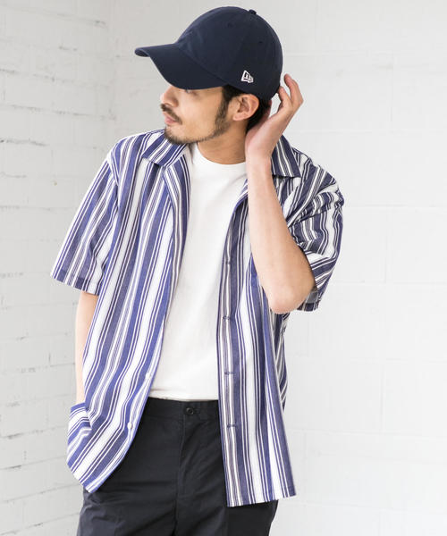 green label relaxing（グリーンレーベルリラクシング）の「CM トリコットストライプ オープンカラー 半袖 シャツ ◆（シャツ/ブラウス・メンズ・ベージュ/ネイビー・S/M/L）」の2枚目の写真