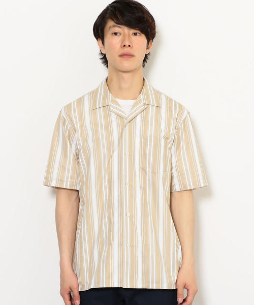 green label relaxing（グリーンレーベルリラクシング）の「CM トリコットストライプ オープンカラー 半袖 シャツ ◆（シャツ/ブラウス・メンズ・ベージュ/ネイビー・S/M/L）」の7枚目の写真