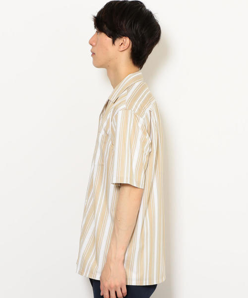 green label relaxing（グリーンレーベルリラクシング）の「CM トリコットストライプ オープンカラー 半袖 シャツ ◆（シャツ/ブラウス・メンズ・ベージュ/ネイビー・S/M/L）」の4枚目の写真