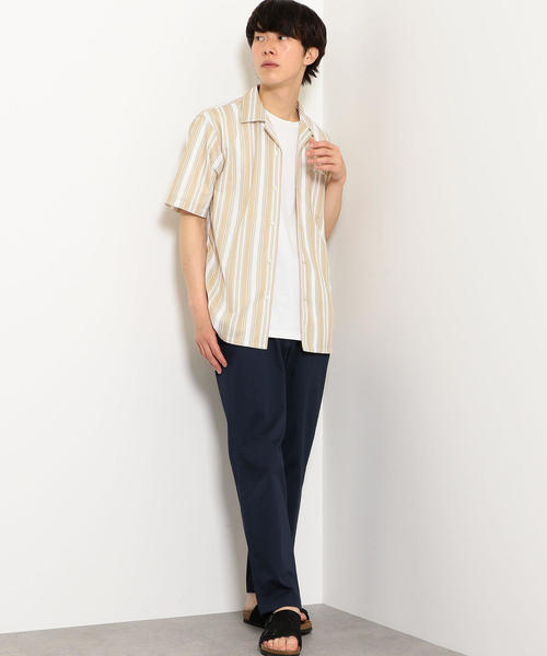 green label relaxing（グリーンレーベルリラクシング）の「CM トリコットストライプ オープンカラー 半袖 シャツ ◆（シャツ/ブラウス・メンズ・ベージュ/ネイビー・S/M/L）」の11枚目の写真