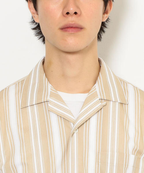 green label relaxing（グリーンレーベルリラクシング）の「CM トリコットストライプ オープンカラー 半袖 シャツ ◆（シャツ/ブラウス・メンズ・ベージュ/ネイビー・S/M/L）」の5枚目の写真