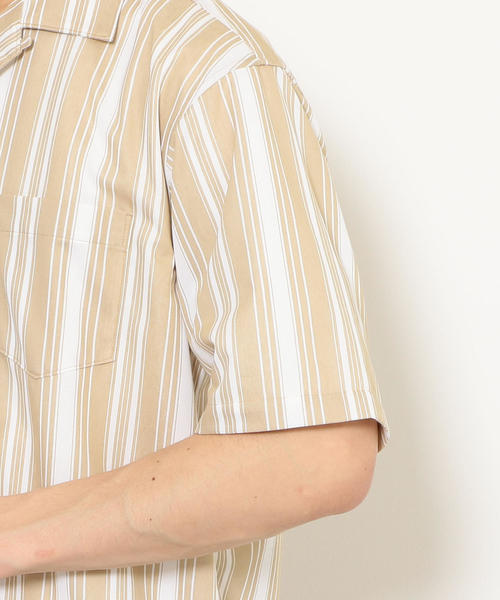 green label relaxing（グリーンレーベルリラクシング）の「CM トリコットストライプ オープンカラー 半袖 シャツ ◆（シャツ/ブラウス・メンズ・ベージュ/ネイビー・S/M/L）」の6枚目の写真
