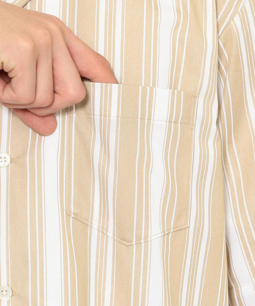 green label relaxing（グリーンレーベルリラクシング）の「CM トリコットストライプ オープンカラー 半袖 シャツ ◆（シャツ/ブラウス・メンズ・ベージュ/ネイビー・S/M/L）」の9枚目の写真
