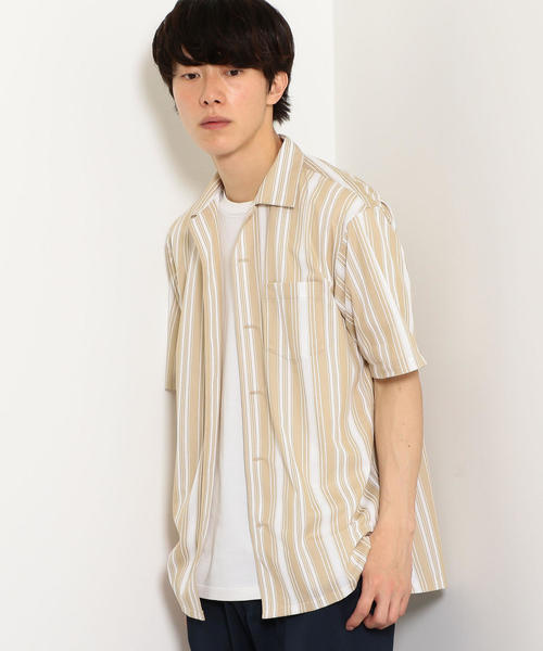 green label relaxing（グリーンレーベルリラクシング）の「CM トリコットストライプ オープンカラー 半袖 シャツ ◆（シャツ/ブラウス・メンズ・ベージュ/ネイビー・S/M/L）」の15枚目の写真