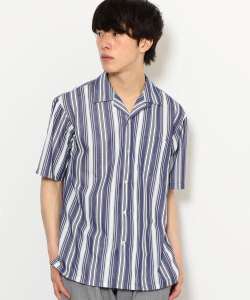 green label relaxing（グリーンレーベルリラクシング）の「CM トリコットストライプ オープンカラー 半袖 シャツ ◆（シャツ/ブラウス・メンズ・ベージュ/ネイビー・S/M/L）」の14枚目の写真