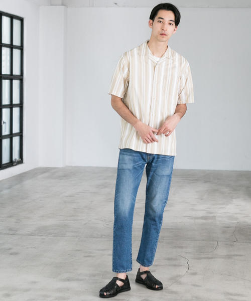 green label relaxing（グリーンレーベルリラクシング）の「CM トリコットストライプ オープンカラー 半袖 シャツ ◆（シャツ/ブラウス・メンズ・ベージュ/ネイビー・S/M/L）」の13枚目の写真