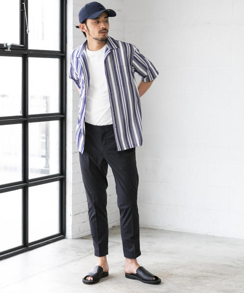 green label relaxing（グリーンレーベルリラクシング）の「CM トリコットストライプ オープンカラー 半袖 シャツ ◆（シャツ/ブラウス・メンズ・ベージュ/ネイビー・S/M/L）」の12枚目の写真