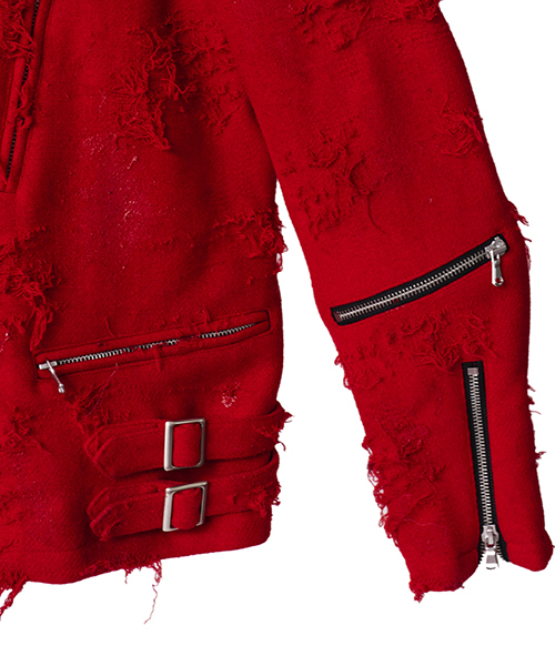 NO ID.（ノーアイディ）の「mj5957-NO ID.BLACK×RESURRECTIONウールライトニングＷライダースＪＫＴ（ライダースジャケット・メンズ・レッド/ブラック・1/2/3）」の3枚目の写真