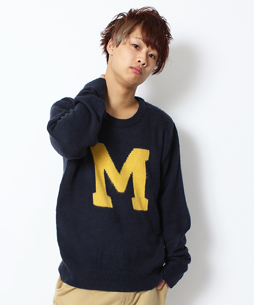 WEGO（ウィゴー）の「WEGO/カレッジセーター（ニット/セーター・メンズ・ネイビー/ケリー/イエロー/ホワイト/ワイン・MEDIUM/LARGE）」の4枚目の写真