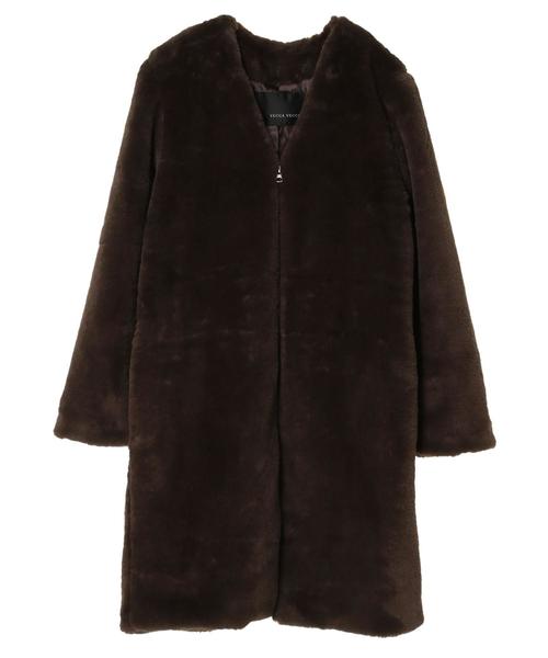 YECCA VECCA（イェッカヴェッカ）の「・エコファーコート（ダウンジャケット/コート・レディース・ベージュ/ブラウン・FREE）」の4枚目の写真