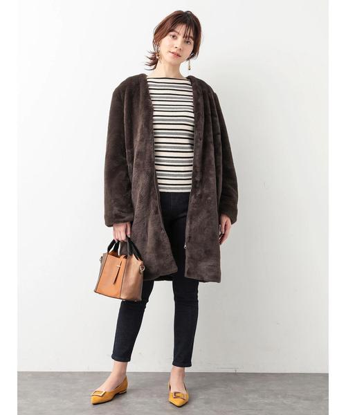 YECCA VECCA（イェッカヴェッカ）の「・エコファーコート（ダウンジャケット/コート・レディース・ベージュ/ブラウン・FREE）」の6枚目の写真