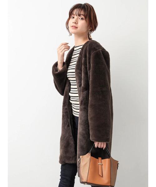 YECCA VECCA（イェッカヴェッカ）の「・エコファーコート（ダウンジャケット/コート・レディース・ベージュ/ブラウン・FREE）」の7枚目の写真