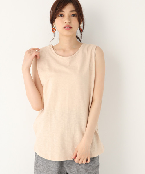 GLOBAL WORK（グローバルワーク）の「スラブテンジクノースリーブ【UVケア】/836570（Tシャツ/カットソー・レディース・ホワイト/ブラック/ベージュ/イエロー・MEDIUM/LARGE）」の4枚目の写真