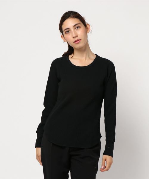 「SLOBE IENA」 長袖カットソー - ブラック レディース セール】ベーシックワッフルロンT◇（Tシャツ/カットソー