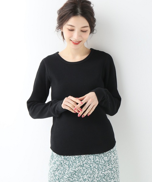 「SLOBE IENA」 長袖カットソー - ブラック レディース セール】ベーシックワッフルロンT◇（Tシャツ/カットソー