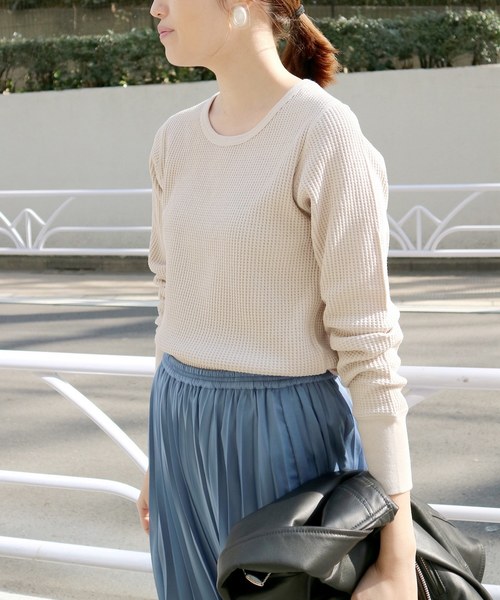 未使用 24AW SLOBE IENA スローブイエナ SB刺しゅう カットソー クルーネック ロングスリーブ Tシャツ 24070912604040 F グレー レディース 古着 中古 セール】針抜きリブプルオーバー◇（Tシャツ/カットソー