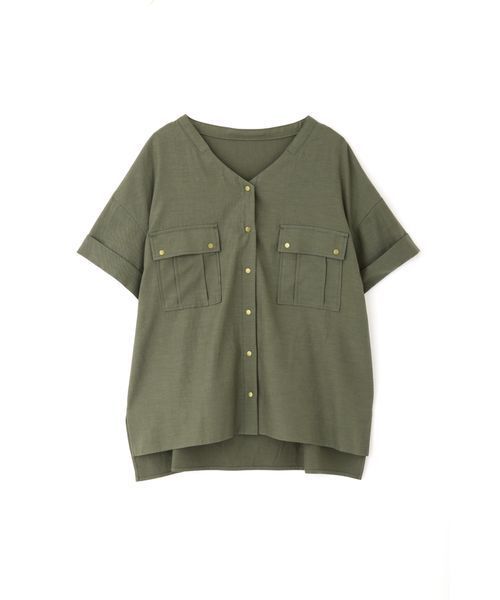 NATURAL BEAUTY BASIC（ナチュラルビューティーベーシック）の「[洗える]Vネックポケットシャツ（シャツ/ブラウス・レディース・ベージュ/カーキ・SMALL/MEDIUM）」の13枚目の写真