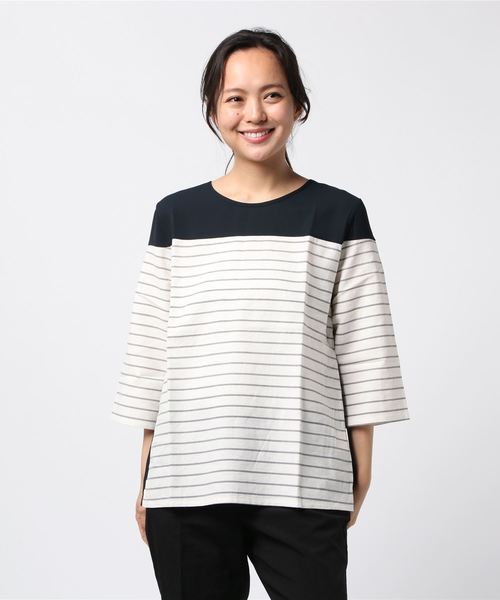 Luz Llena（ラズレナ）の「シンプルボーダー切替トップス（Tシャツ/カットソー・レディース・アイボリー/ネイビー・MEDIUM）」の2枚目の写真