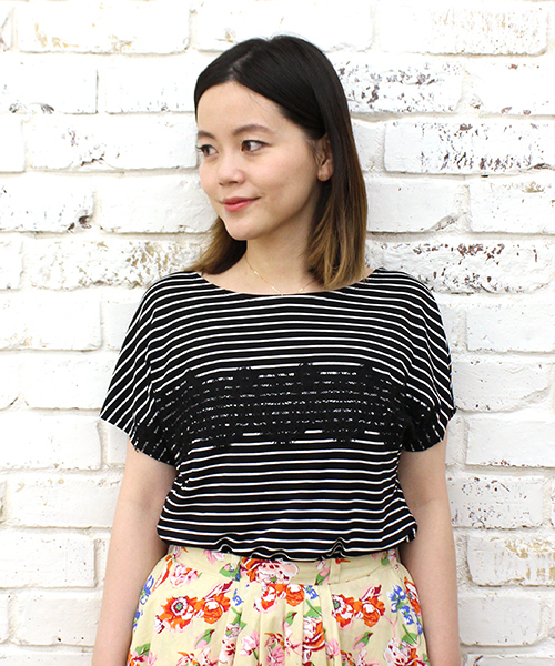 mystic（ミスティック）の「レースライン使いティー（Tシャツ/カットソー・レディース・オフホワイト/ブラック/ネイビー/レッド・ﾌﾘ-）」の3枚目の写真