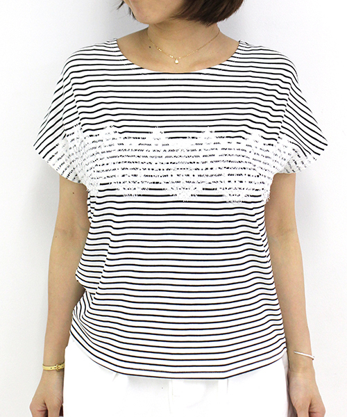 mystic（ミスティック）の「レースライン使いティー（Tシャツ/カットソー・レディース・オフホワイト/ブラック/ネイビー/レッド・ﾌﾘ-）」の10枚目の写真
