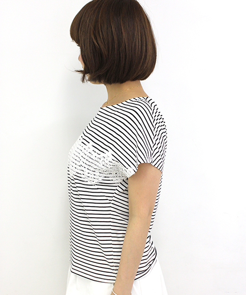 mystic（ミスティック）の「レースライン使いティー（Tシャツ/カットソー・レディース・オフホワイト/ブラック/ネイビー/レッド・ﾌﾘ-）」の9枚目の写真