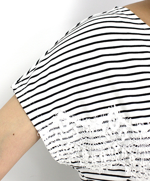 mystic（ミスティック）の「レースライン使いティー（Tシャツ/カットソー・レディース・オフホワイト/ブラック/ネイビー/レッド・ﾌﾘ-）」の5枚目の写真