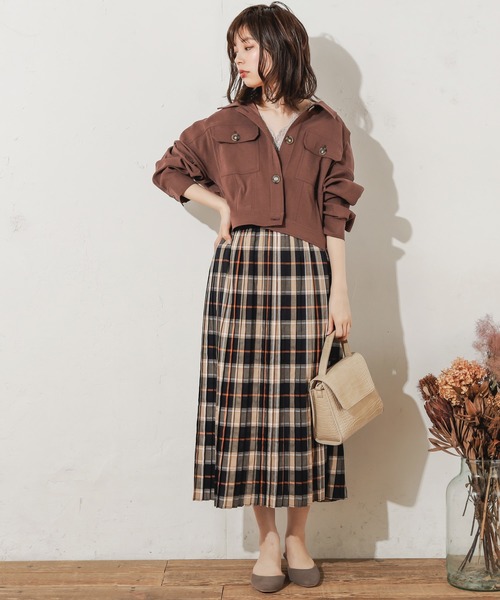 natural couture（ナチュラルクチュール）の「NEWコンパクトショートブルゾン（ブルゾン・レディース・カーキ/チェック/チョコ/ベージュ・FREE）」の8枚目の写真