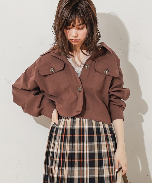 natural couture（ナチュラルクチュール）の「NEWコンパクトショートブルゾン（ブルゾン・レディース・カーキ/チェック/チョコ/ベージュ・FREE）」の9枚目の写真