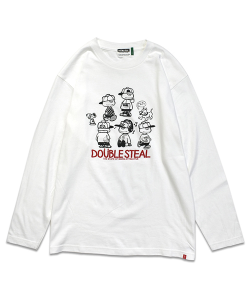 DOUBLE STEAL（ダブルスティール）の「Many DOUBZ　長袖Tシャツ（Tシャツ/カットソー・メンズ・ホワイト×レッド/ホワイト×グリーン/ブラック×レッド/ダークグリーン・XX-LARGE/MEDIUM/LARGE/X-LARGE）」の2枚目の写真