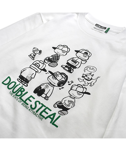 DOUBLE STEAL（ダブルスティール）の「Many DOUBZ　長袖Tシャツ（Tシャツ/カットソー・メンズ・ホワイト×レッド/ホワイト×グリーン/ブラック×レッド/ダークグリーン・XX-LARGE/MEDIUM/LARGE/X-LARGE）」の3枚目の写真