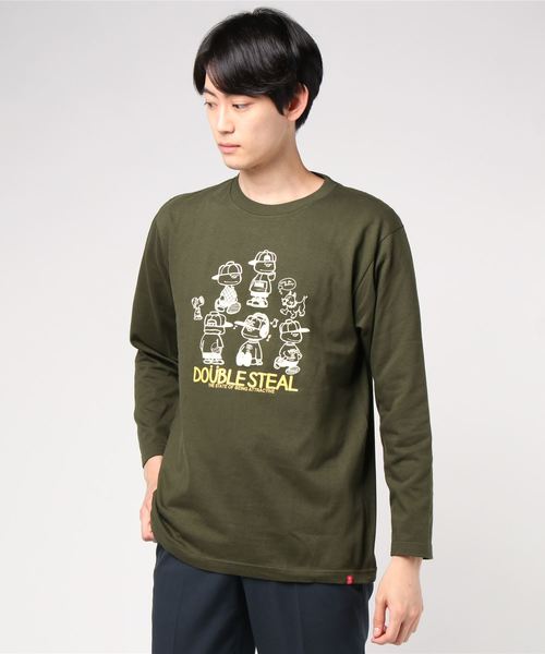 DOUBLE STEAL（ダブルスティール）の「Many DOUBZ　長袖Tシャツ（Tシャツ/カットソー・メンズ・ホワイト×レッド/ホワイト×グリーン/ブラック×レッド/ダークグリーン・XX-LARGE/MEDIUM/LARGE/X-LARGE）」の9枚目の写真