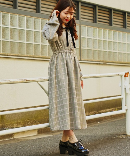 ラッフル衿チェック柄ワンピース ワンピース ワンピース Des ワンピース Olive Olive Olive オリーブデオリーブ のファッション お気に入りの