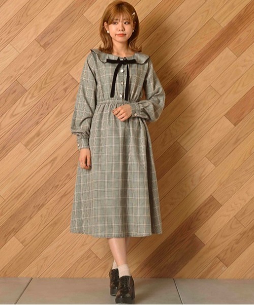 ラッフル衿チェック柄ワンピース ワンピース ワンピース Des ワンピース Olive Olive Olive オリーブデオリーブ のファッション お気に入りの