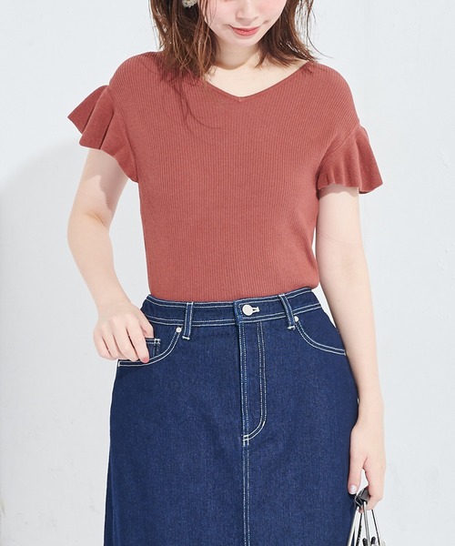 natural couture（ナチュラルクチュール）の「前後2WAYお上品フリル袖プルオーバー（ニット/セーター・レディース・ブラック/ベージュ/グリーン/レンガ・FREE）」の4枚目の写真