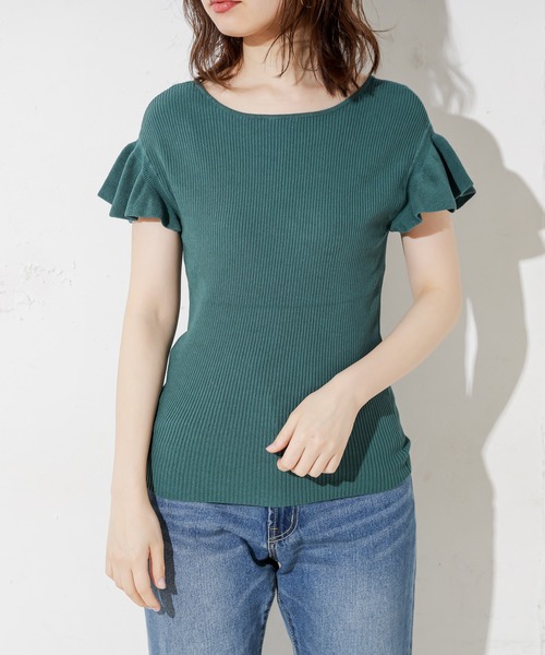 natural couture（ナチュラルクチュール）の「前後2WAYお上品フリル袖プルオーバー（ニット/セーター・レディース・ブラック/ベージュ/グリーン/レンガ・FREE）」の21枚目の写真