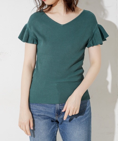 natural couture（ナチュラルクチュール）の「前後2WAYお上品フリル袖プルオーバー（ニット/セーター・レディース・ブラック/ベージュ/グリーン/レンガ・FREE）」の13枚目の写真