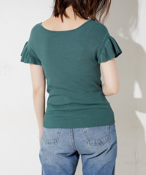 natural couture（ナチュラルクチュール）の「前後2WAYお上品フリル袖プルオーバー（ニット/セーター・レディース・ブラック/ベージュ/グリーン/レンガ・FREE）」の15枚目の写真