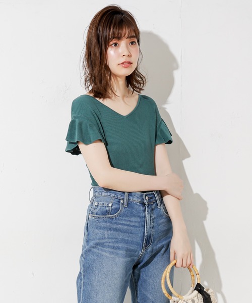 natural couture（ナチュラルクチュール）の「前後2WAYお上品フリル袖プルオーバー（ニット/セーター・レディース・ブラック/ベージュ/グリーン/レンガ・FREE）」の6枚目の写真