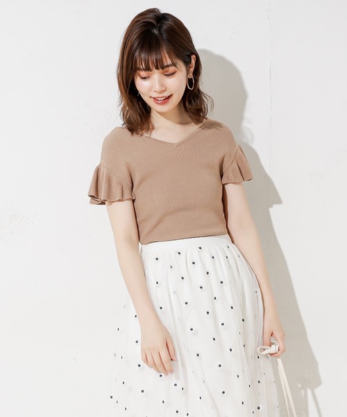 natural couture（ナチュラルクチュール）の「前後2WAYお上品フリル袖プルオーバー（ニット/セーター・レディース・ブラック/ベージュ/グリーン/レンガ・FREE）」の12枚目の写真