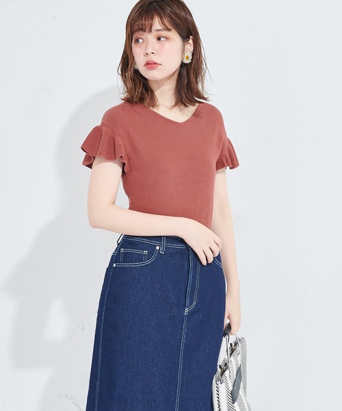 natural couture（ナチュラルクチュール）の「前後2WAYお上品フリル袖プルオーバー（ニット/セーター・レディース・ブラック/ベージュ/グリーン/レンガ・FREE）」の20枚目の写真