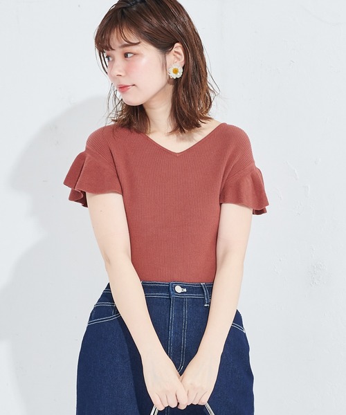 natural couture（ナチュラルクチュール）の「前後2WAYお上品フリル袖プルオーバー（ニット/セーター・レディース・ブラック/ベージュ/グリーン/レンガ・FREE）」の17枚目の写真