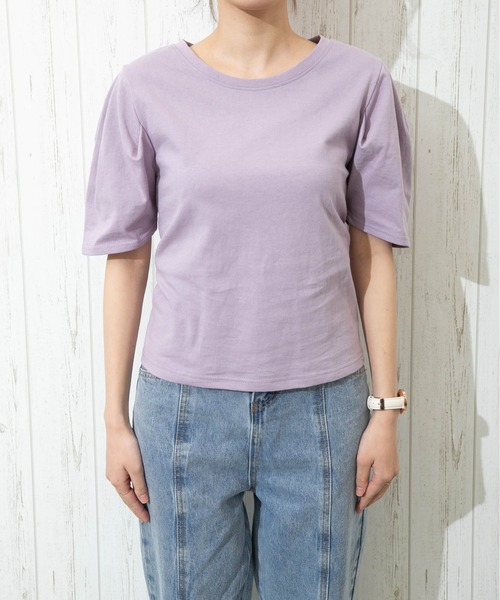 SpRay(スプレイ)の「BACK スピンドル Tシャツ(Tシャツ/カットソー・レディース・ブラック/オフホワイト/ブルー/ライトパープル/グレイッシュベージュ・FREE)」の17枚目の写真