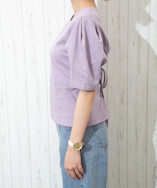 SpRay(スプレイ)の「BACK スピンドル Tシャツ(Tシャツ/カットソー・レディース・ブラック/オフホワイト/ブルー/ライトパープル/グレイッシュベージュ・FREE)」の16枚目の写真