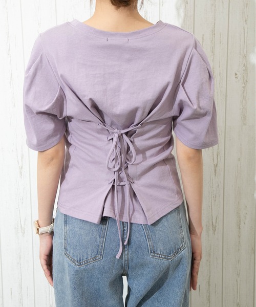 SpRay(スプレイ)の「BACK スピンドル Tシャツ(Tシャツ/カットソー・レディース・ブラック/オフホワイト/ブルー/ライトパープル/グレイッシュベージュ・FREE)」の7枚目の写真