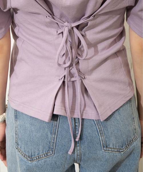 SpRay(スプレイ)の「BACK スピンドル Tシャツ(Tシャツ/カットソー・レディース・ブラック/オフホワイト/ブルー/ライトパープル/グレイッシュベージュ・FREE)」の8枚目の写真